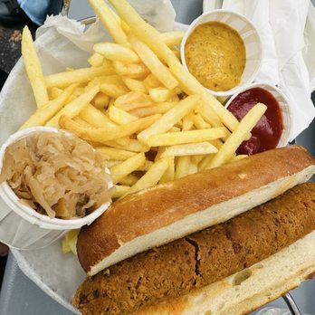 Black Forest Brooklyn - Vegan Sausage Basket (*pretzel bun may not be vegan) - German Near Me - Brooklyn, New York Black Forest Brooklyn - Vegan Sausage Basket (*pretzel bun may not be vegan) - German Near Me - Brooklyn, New York