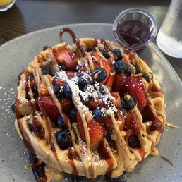 Peanut butter and berry waffles