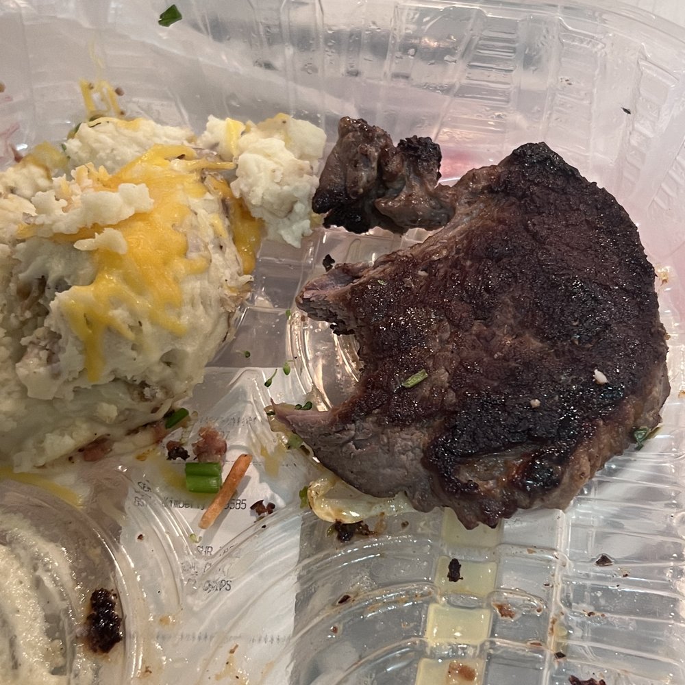 Chili's - a steak and mashed potatoes in a plastic container - American Near Me - Cedar Rapids, Iowa
