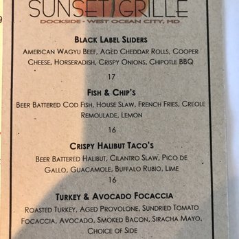 Sunset Grille - Daily Specials. - Seafood Near Me - Ocean City, Maryland