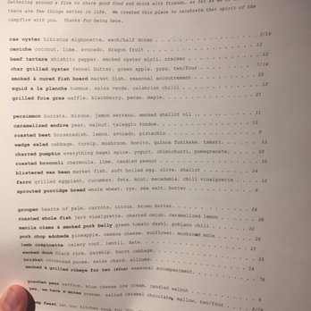 Campfire - Menu from 11.27-12.3 - New American Near Me - Carlsbad, California Campfire - Menu from 11.27-12.3 - New American Near Me - Carlsbad, California