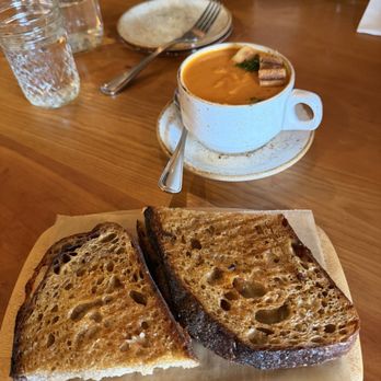 Duckfat - cup of Cream of Tomato Fennel Soup Grilled Cheese - New American Near Me - Portland, Maine