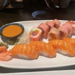 Sake Sushi (Salmon) and pink lady roll Sake Sushi (Salmon) and pink lady roll