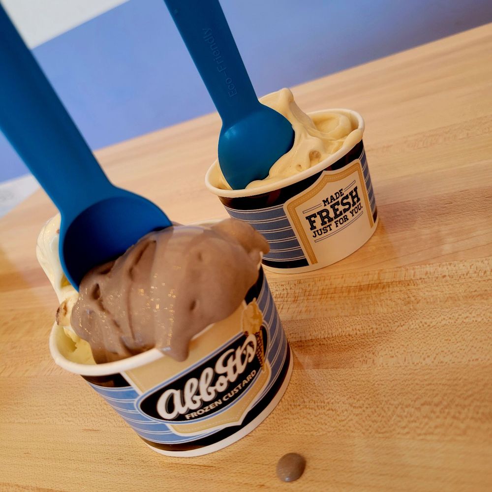 Abbotts Frozen Custard - Chocolate/ Heath Bar custard and a Salted Carmel custard (kiddie cups) = $13.00 - Ice Cream & Frozen Yogurt Near Me - McKinney, Texas Abbotts Frozen Custard - Chocolate/ Heath Bar custard and a Salted Carmel custard (kiddie cups) = $13.00 - Ice Cream & Frozen Yogurt Near Me - McKinney, Texas