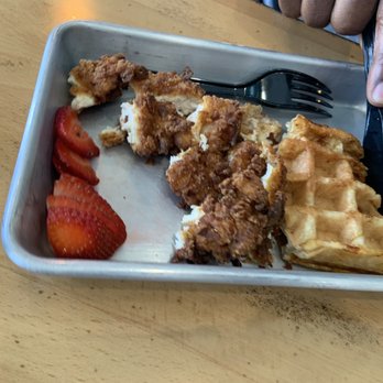 Waffle Love - Kids chicken and waffle. It was good and my son couldn't wait to eat. - Waffles Near Me - Round Rock, Texas Waffle Love - Kids chicken and waffle. It was good and my son couldn't wait to eat. - Waffles Near Me - Round Rock, Texas