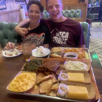Bee’s Barbecue - OTR - Sweet Honey Cornbread, Collard Greens, Creamy Mac & Cheese, Brisket Sandwich, Coleslaw, and we ate every last bit!!! - Barbeque Near Me - Cincinnati, Ohio