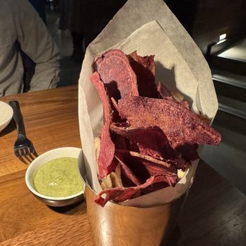 La Mar - Complimentary taro/ sweet potato chips with herbed aioli - Peruvian Near Me - Bellevue, Washington