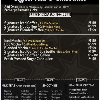 Lee’s Sandwiches - 07/27/24 - Beverages Menu - Sandwiches Near Me - Santa Clara, California