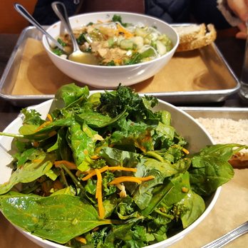 CoreLife Eatery - Ginger siracha tofu salad and chicken noodle soup. All from the preset menu - New American Near Me - Henrietta, New York
