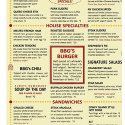 BBG's Beer Bites Games - Their menu