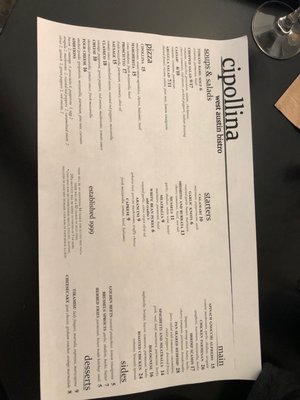 Menu photo 2 Cipollina Austin, TX