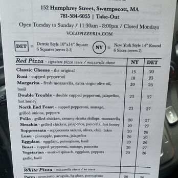 Volo Craft Pizza - Menu - Pizza Near Me - Swampscott, Massachusetts