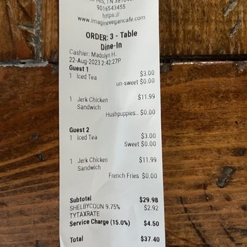 Imagine Vegan Cafe - $4.50 service charge and wasted money on inedible meals - Vegan Near Me - Memphis, Tennessee