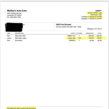 Medley's Auto Care - The estimate - Auto Repair Near Me - Louisville, Kentucky