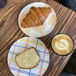 Comma Cafe - Croissant $4.50, Beer bread $3.75, Flat White $5