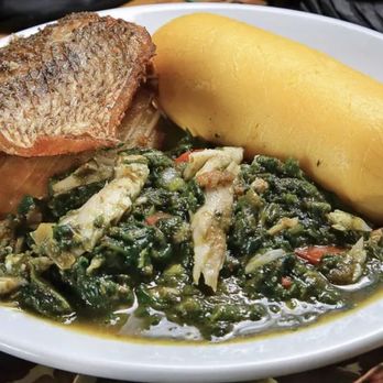 Mama's African Kitchen - fufu and cray fish with vegetables - African Near Me - Urbana, Illinois Mama's African Kitchen - fufu and cray fish with vegetables - African Near Me - Urbana, Illinois