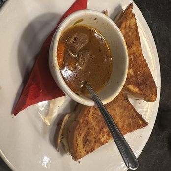 Hell's Kitchen - 3 layer grilled cheese and veg beef soup - New American Near Me - Minneapolis, Minnesota