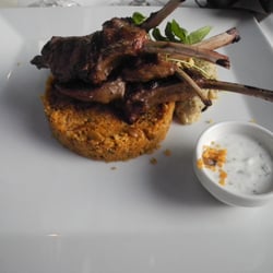 Arroyo Hondo - Lamb chops with cous cous hoummus, babaganoush and feta/spinach fataya