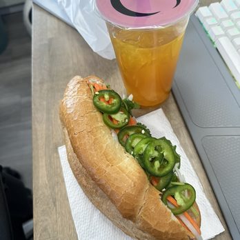 Pho Co Variety - Lemongrass Beef Banh Mi with passionfruit strawberry refresher + passionfruit boba - Vietnamese Near Me - Westbrook, Maine Pho Co Variety - Lemongrass Beef Banh Mi with passionfruit strawberry refresher + passionfruit boba - Vietnamese Near Me - Westbrook, Maine