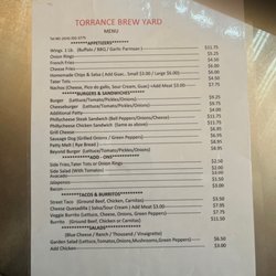 Torrance Brew Yard - Lunch and diner menu