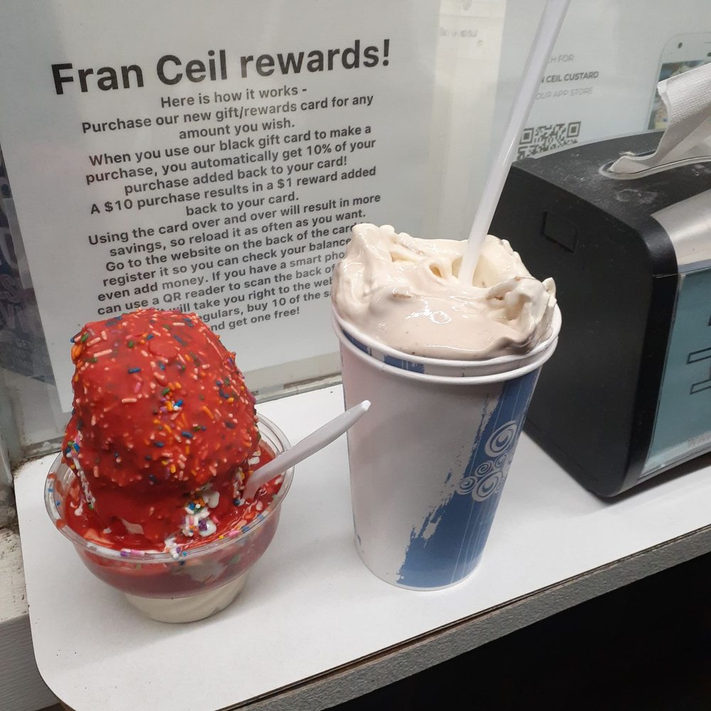 Fran-Ceil Custard - A cherry dipped with sprinkles next to a S'mores Arctic Swirl. (Both super yummy ) - Ice Cream & Frozen Yogurt Near Me - Buffalo, New York