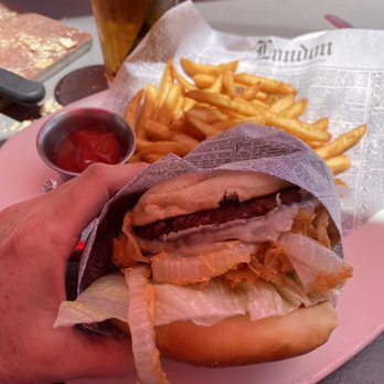 Gladstone's - Veggie burger with fries - Seafood Near Me - Long Beach, California Gladstone's - Veggie burger with fries - Seafood Near Me - Long Beach, California