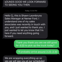 Text from Shawn confirming pickup 2.5 hours before Text from Shawn confirming pickup 2.5 hours before