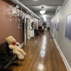 Rose Rent Lofts - 1st floor hallway decorated for the holidays.