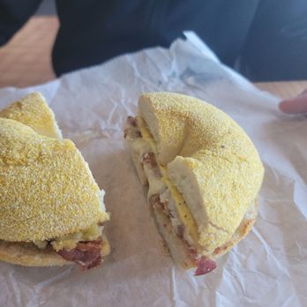 Fancy Bagels - Bacon Egg n Cheese in golden bagel - Bagels Near Me - Farmington, Connecticut