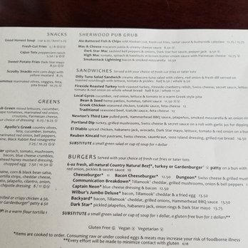 McMenamins Sherwood Pub - Menu as of 8/24/18 - American Near Me - Hillsboro, Oregon