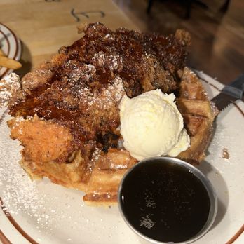 Julian Cafe - Chicken and waffle with a kick of heat sauce on top - Bakeries Near Me - Julian, California