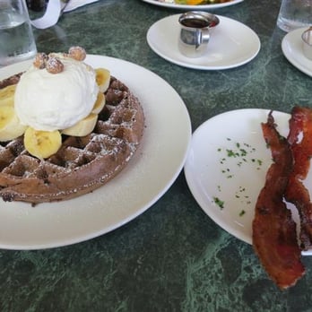 Plums Cafe - Chocolate Cocoa Banana Waffle - Breakfast & Brunch Near Me - Costa Mesa, California