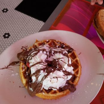 Big Pink - Waffle with nutella, strawberries and whipped cream. Omg yummmmm - Pizza Near Me - Miami Beach, Florida
