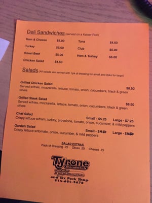 Menu photo 1 Tyrone Sandwich & Six Pack Shop Tyrone, PA Menu photo 1 Tyrone Sandwich & Six Pack Shop Tyrone, PA