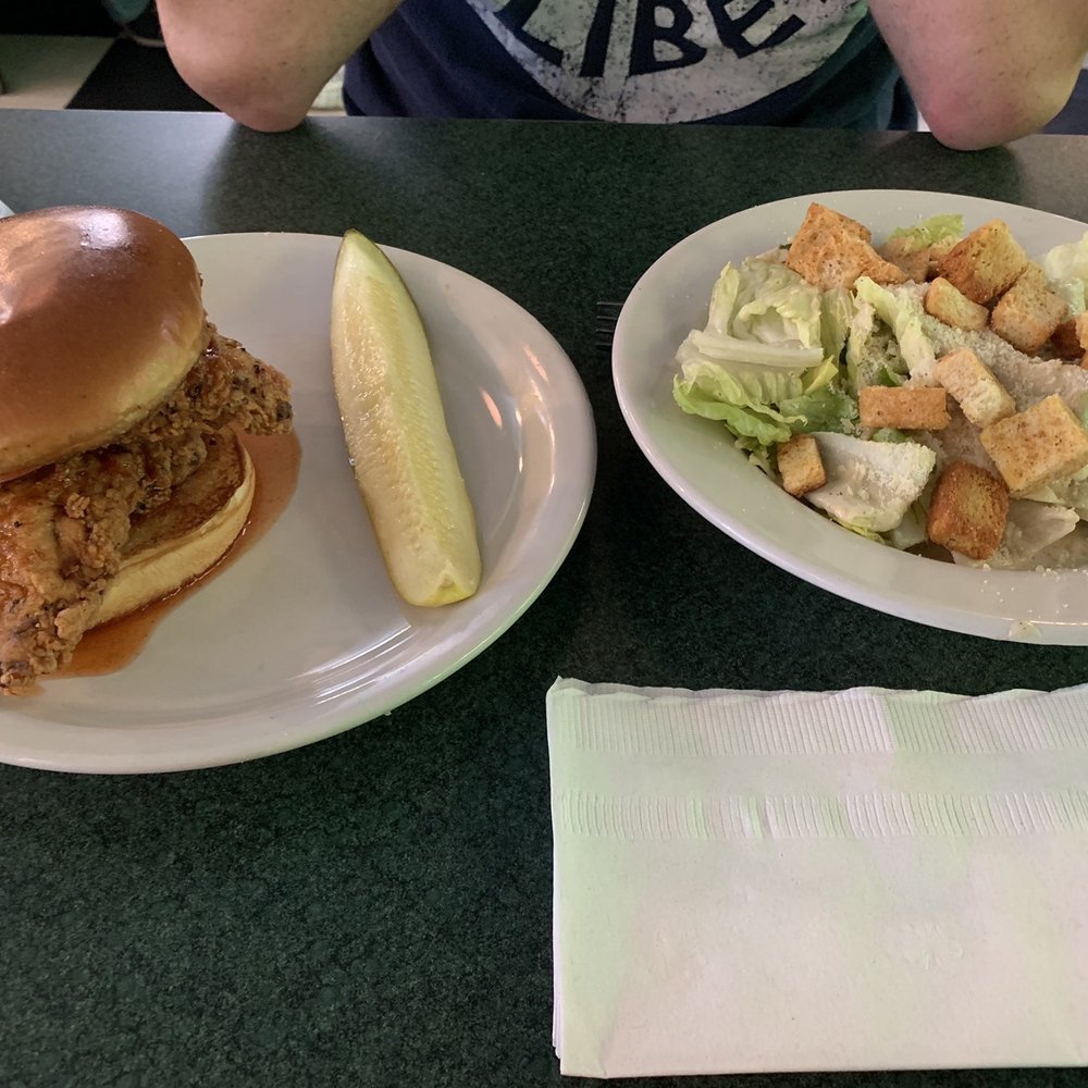Metro Diner - Spicy Honey Chicken Sandwich with Cesar Caesar Salad - Diners Near Me - Newark, Delaware Metro Diner - Spicy Honey Chicken Sandwich with Cesar Caesar Salad - Diners Near Me - Newark, Delaware