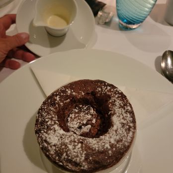 Maison Blanche - Chocolate soufflé with crème anglaise - French Near Me - Longboat Key, Florida