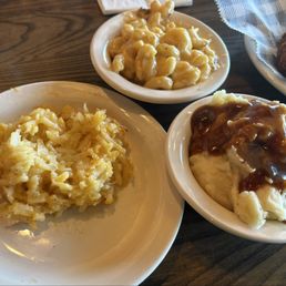 Mashed Potatoes w/ Brown Gravy, Macaroni & Cheese , Hashbrown Casserole Mashed Potatoes w/ Brown Gravy, Macaroni & Cheese , Hashbrown Casserole