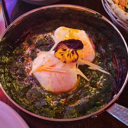 Delhi Belly - Signature Saag Burrata ($17). Fantastic vegetarian entree option!