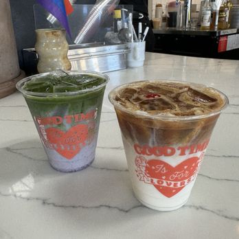 Good Time - Blueberry Matcha and Pinacolatte - Coffee & Tea Near Me - Long Beach, California Good Time - Blueberry Matcha and Pinacolatte - Coffee & Tea Near Me - Long Beach, California