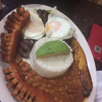 Sandro's - bandeja paisa - looks good but not that good. Chewy steak and pork wasn't crispy enough - Colombian Near Me - Astoria, New York Sandro's - bandeja paisa - looks good but not that good. Chewy steak and pork wasn't crispy enough - Colombian Near Me - Astoria, New York