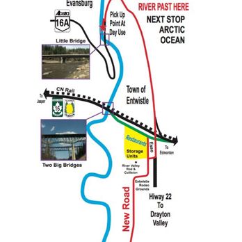 Pembina River Tubing - Map from the Pembina River Tubing website. - Water Parks Near Me - Entwistle, Alberta