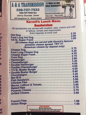 Menu photo 8 Kermit's Hot Dog House Winston Salem, NC
