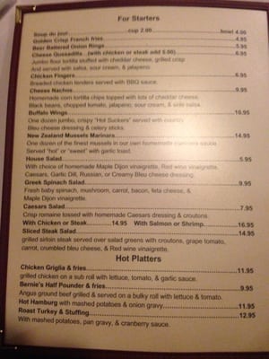 Menu photo 2 Bernie's Restaurant Montgomery Center, VT