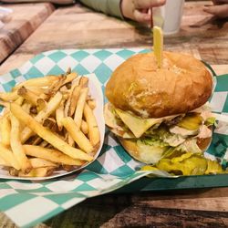 Front Porch Dewey Burger & Fish - Dewey Burger with Dewey sauce and extra pickles