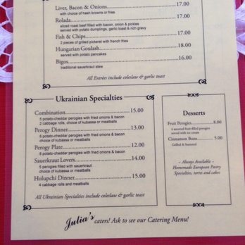 Julia's Ukrainian Restaurant - the menu - Ukrainian Near Me - Matlock, Manitoba Julia's Ukrainian Restaurant - the menu - Ukrainian Near Me - Matlock, Manitoba