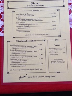 Menu photo 1 Julia's Ukrainian Restaurant Matlock, MB Menu photo 1 Julia's Ukrainian Restaurant Matlock, MB