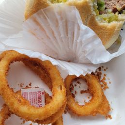 Double cheeseburger and onion rings. Double cheeseburger and onion rings.