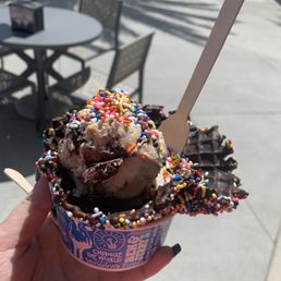 The Tonight Dough Ice Cream and Cannoli Ice-cream in the  chocolate dipped waffle sprinkle bowl