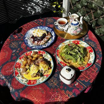 Lady Byrd Cafe - Spanish Frittata, Pork Benedict, Lemon Poppy Seed Pancakes, Hot Tea (Pot) - New American Near Me - Los Angeles, California Lady Byrd Cafe - Spanish Frittata, Pork Benedict, Lemon Poppy Seed Pancakes, Hot Tea (Pot) - New American Near Me - Los Angeles, California