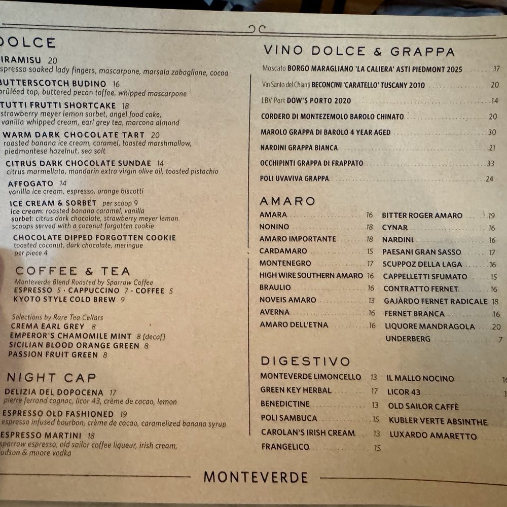 Monteverde - Dessert Menu - Italian Near Me - Chicago, Illinois Monteverde - Dessert Menu - Italian Near Me - Chicago, Illinois